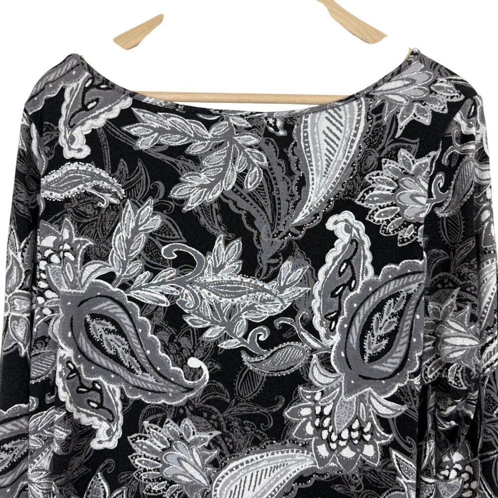 J. Jill Wearever Collection Paisley Floral Top Large Stretch Tunic 3/4 Sleeves - Picture 8 of 11